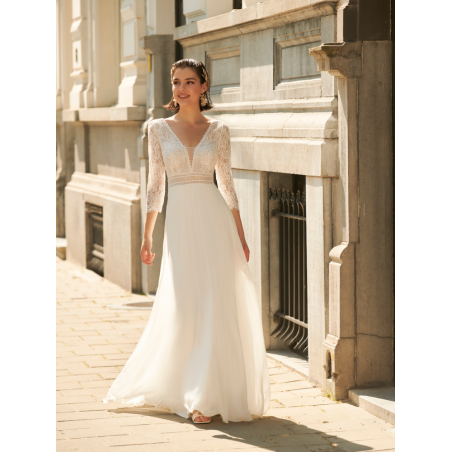 Camarillo, robe longue de mariée en mousseline et dentelle fine, by Rembo Styling