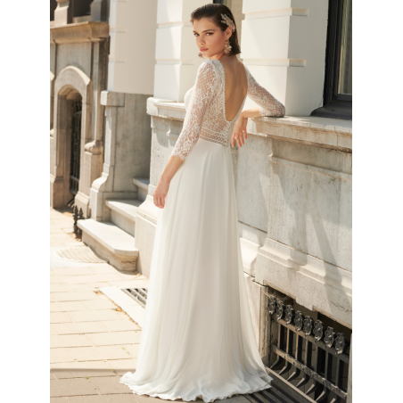 Camarillo, robe longue de mariée en mousseline et dentelle fine, by Rembo Styling