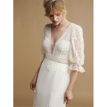 Per Sempre, robe de mariee en crepe et dentelle, fente, Rembo Styling